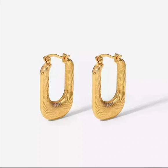 18K Gold Geometric Hoop Earrings, Stud Earrings, Women Earrings - Picture 2 of 5